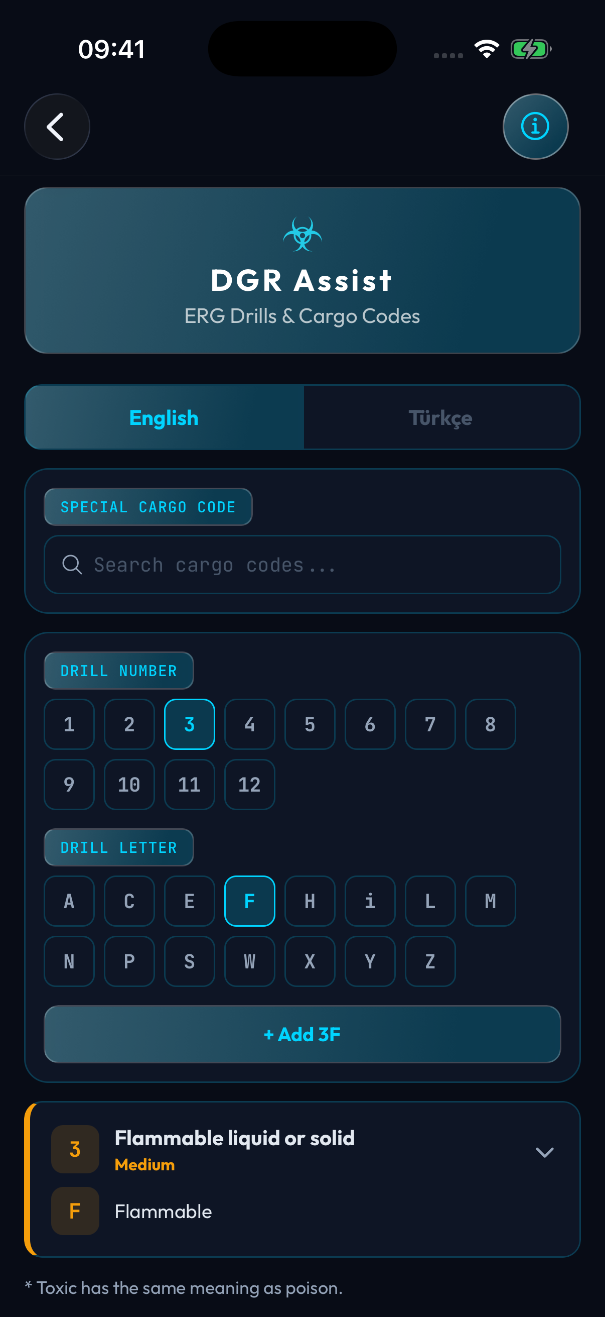 DGR Assist with all input fields visible and drill 3F selected
