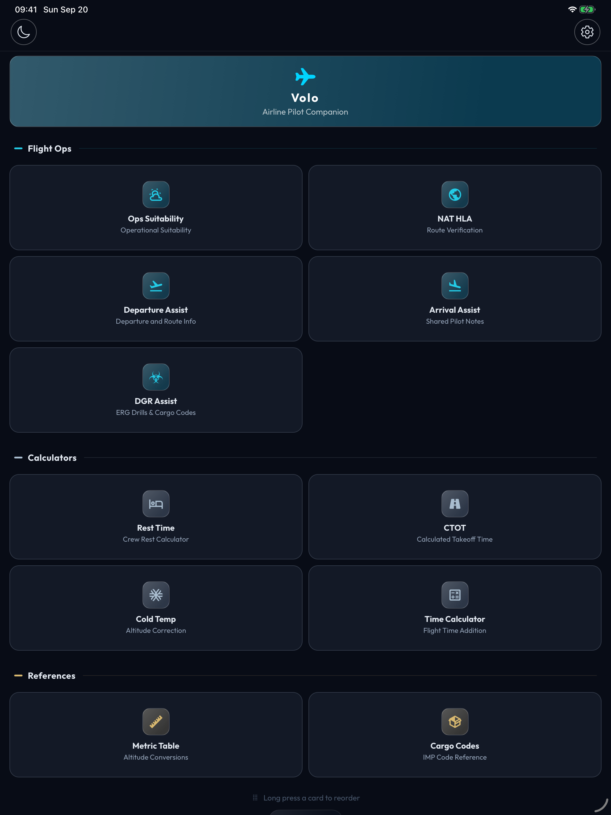 Volo tools dashboard on iPad